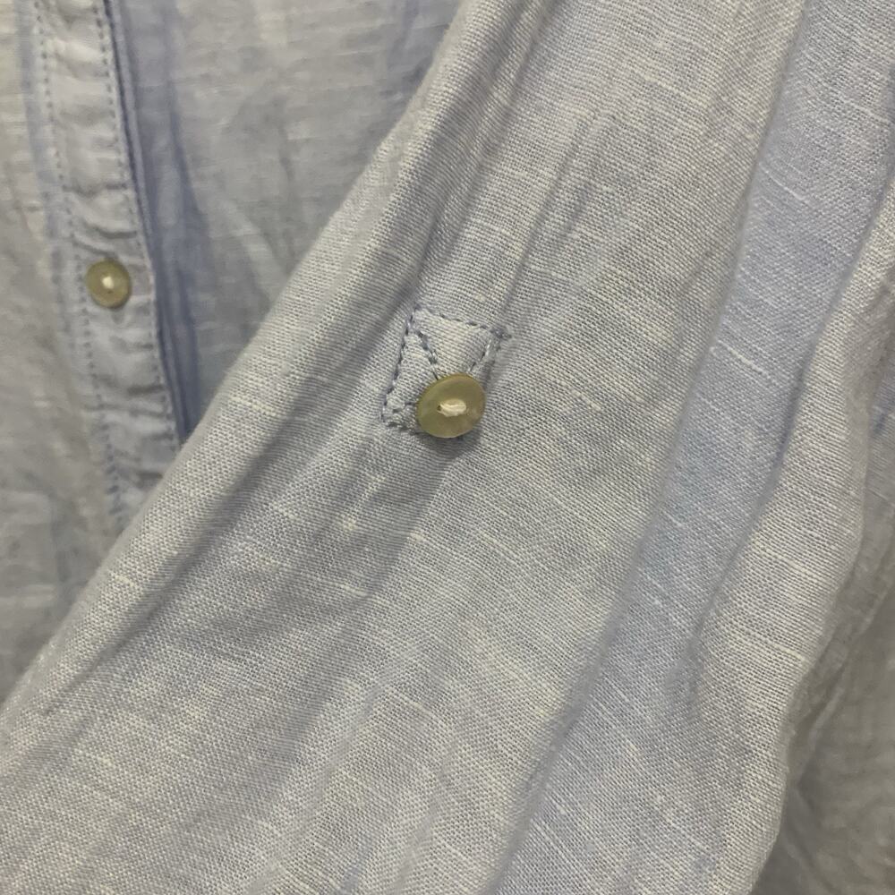 Sigrid Olsen Shirt Womens 2X Blue 100% Linen Button Up Roll Tab Coastal Minimal - Picture 4 of 5
